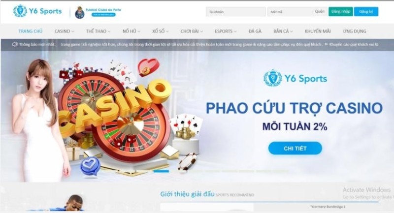 Y6Sports - Nhà cái tạo nhiều trải nghiệm cá cược khó quên nhất