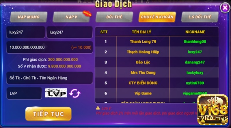 Nạp tiền, rút tiền thưởng tại cổng game đanh bai mien phi LUXY.Club cực nhanh