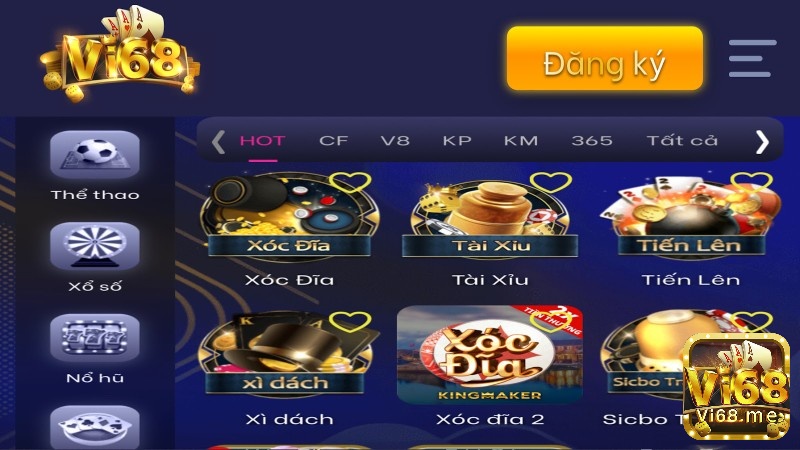 Giao diện game bai truc tuyen Vi68