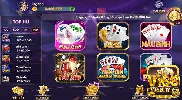 Nhà cái Vi68 sở hữu kho game bài đổi thưởng đa dạng