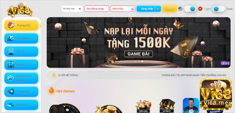 Bạn sẽ bị ấn tượng ngay từ khi bước vào cổng game đánh bài ăn tiền Vi68