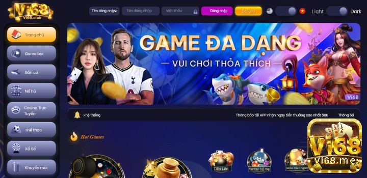 Lối thiết kế giao diện bài game Vi68 theo kiểu sân cược tạo không gian rộng